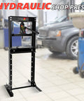 12 Ton H Frame Hydraulic Shop Press for Garage Floor Use With Adjustable Bed and Stamping Plates to Bend Straighten Or Press Parts Install Bearings And U Joints Heavy Duty Auto Shop Tool in workshop