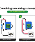 Diagram showing two wiring schemes for 5600mAh 12V Lithium Battery Pack with Charger and Bare Leads for 12V Devices.