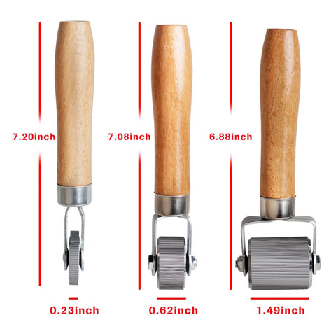 Sound Deadening Roller Kit For Auto Noise Reduction Three Piece Pro Grade Set With Metal Roller Wheel and Wood Handles.