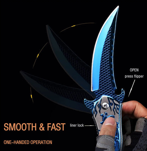 Folding Pocket Knife For Men With 3D Dragon Embossed Handle Beefy 440 Stainless Steel Blade Titanium Plated Finish Outdoor