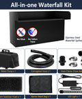 Components of Pond Waterfall Kit With LED Lights And All In One Stainless Steel Spillway, 660 GPH Pump For Outdoor Decor