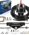 Beefed-Up 150HP Hydraulic Outboard Steering Kit for Single-Engine Boats, Built-In Two-Way Lock Cylinder, 150 HP Helm Pump