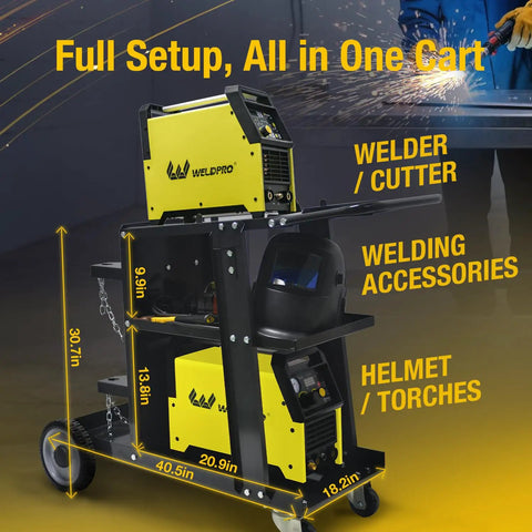 Heavy Duty 3 Tier Welding Cart For MIG TIG Plasma Cutter With 400 Lbs Capacity, Rolling Welder Trolley, side view