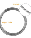 Marine Grade 304 Stainless Steel Aircraft Cable Wire Rope 1/16 Inch 33 Ft With 7x7 Strand Core, coiled for view