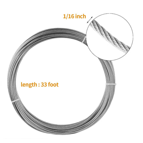 Marine Grade 304 Stainless Steel Aircraft Cable Wire Rope 1/16 Inch 33 Ft With 7x7 Strand Core, coiled for view