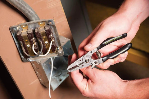Using Pro Grade Stainless Wire Stripper And Cutter For 10-20 AWG Solid And 12-22 AWG Stranded 6 Inch Pliers on wiring panel