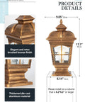 Antique Bronze Outdoor Post Light 2 Pack IP54 Weatherproof Post Lamps detailed view showing dimensions and finish