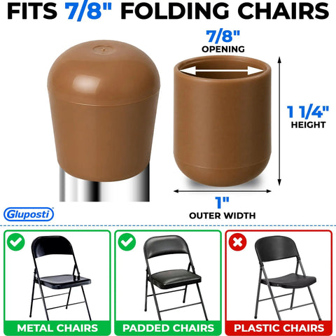 Top Shelf Folding Chair Leg Caps 7/8 Inch Beige Foot Guards 12 Pack fits 7/8 inch folding chairs with outer width of 1 inch.