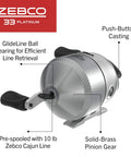 33 Platinum Spincast Fishing Reel With No-Tangle Design, Dial Adjustable Drag, QuickSet Anti-Reverse, pre-spooled 10 lb line