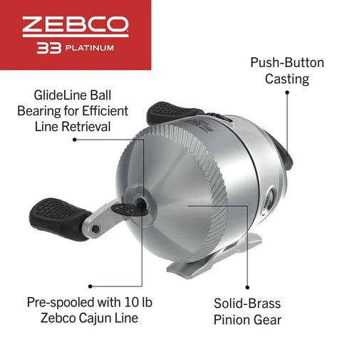 33 Platinum Spincast Fishing Reel With No-Tangle Design, Dial Adjustable Drag, QuickSet Anti-Reverse, pre-spooled 10 lb line