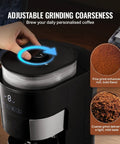 8 Cup Drip Coffee Maker With Built In Burr Grinder And Three Brew Strengths Adjustable Grind Size showing adjustable grinding coarseness settings.