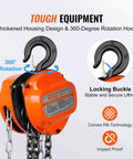 1 Ton Hand Chain Hoist 20 Ft Lift 2200 Lbs G80 Galvanized Chain with 360 Hook and Double Pawl Brake, front view