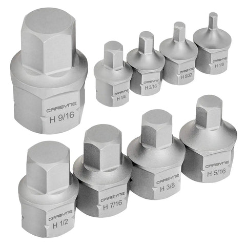 Stubby Low Profile SAE Hex Bit Socket Set 9 Piece In One Eighth To Nine Sixteenths Inch S2 Steel With Ultra Short Allen Sockets