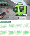 16 Line Laser Level 360 Self Leveling With 4x360 Green Cross Lines 4D Professional Layout Tool Includes 2 Batteries shown with remote and green grid projection.