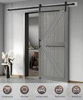 32x84 Inch MDF Light Gray Barn Door With 6.6 Ft Sliding Hardware Kit, Waterproof PVC Double-Sided Slab, Easy Assembly