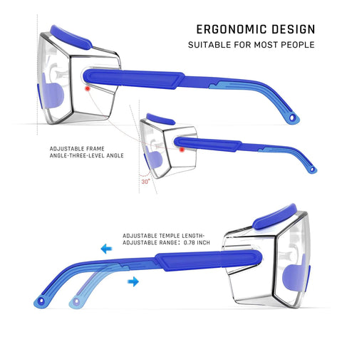 Anti Fog Safety Goggles Over Glasses With Scratch Resistant Lenses And Six Layer Anti Fog Coating Adjustable Frame And Temples diagram