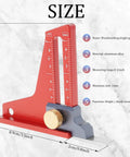 Pro Grade Woodworking Height Gauge For Quick Depth And Height Readouts, CNC Machined Aluminum Setting Gauge With Dual Scale, 0 To 2 Inch Range, side view showing scale and knob.
