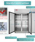 Heavy Duty 72 Inch Wide Commercial Refrigerator And Freezer Combo Reach In Triple Door Upright Cold Storage Cabinet For Restaurants And Small Businesses Keeps Everything Chillin With Zero Sweat with stainless steel interior and exterior.