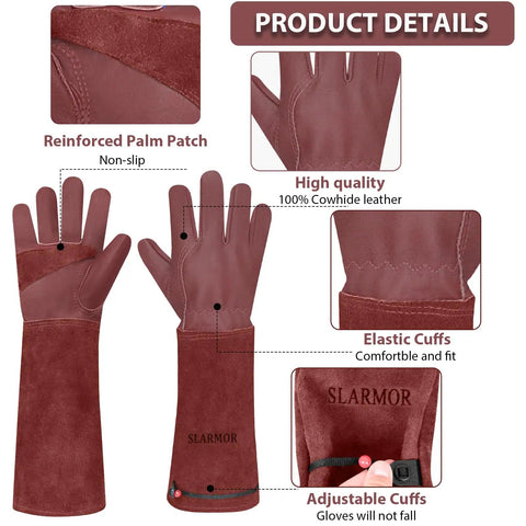 Thorn Proof Long Gardening Gloves For Women And Men Heavy Duty Pruning Gauntlets with reinforced palm and adjustable cuffs.