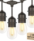 96 Ft LED Outdoor String Lights With Shatterproof S14 Bulbs Waterproof Patio Lighting Dimmable Edison Style Bulbs close-up view