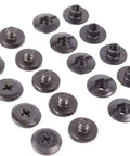 Heavy Duty Black Chicago Screws And Binding Posts For Leather Straps And Belts With Thru Hole Open Slot Design Perfect For Kydex Holster Repair And Rivet Replacement Built Damn Tough For Serious Grind Work Made In Usa Ten Pack - Close-up of black binding posts.