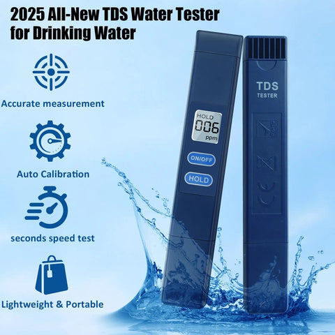 Digital TDS Meter For Water Quality Testing At Home And In Hydroponics And Aquariums Measuring 0 To 9990 PPM For Drinking Water Blue 1 Pack With Quick Readout And High Accuracy standing on water.