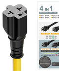 Beefy 12AWG 15A To 20A 125V 250V 4-In-1 AC Power Adapter Cable NEMA 5-15P To 5-15R 5-20R 6-15R 6-20R 1-Foot close-up.