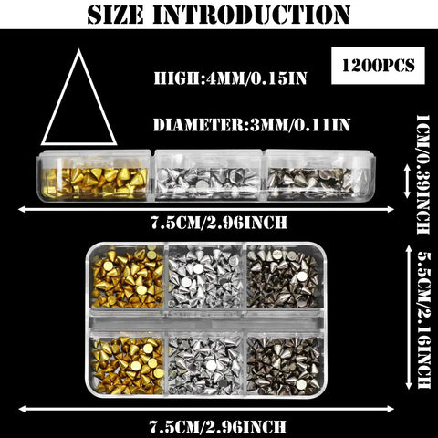 Dope Acrylic Punk Nail Spikes Six Hundred Piece Set Three Color Metallic Cone Rivet Studs For Goth Nail Art Diy Crafts Jewelry Decor Vibe Boosters For Fresh Manicure Looks