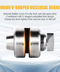 Hella Secure Stainless Steel Glass Door Lock With Double Bolt Build and Sleek Push Slider Mechanism for Eight To Twelve Millimeter Frames, showing V-shaped design.