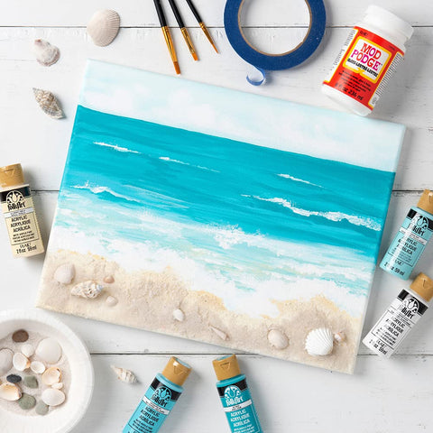 Beach painting with All In One Decoupage Glue Sealer And Finish For Wood Paper Fabric Quick Dry Glossy Finish Non Toxic Craft Solution 16 Oz
