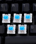 50 Pack Blue 3 Pin Mechanical Keyboard Switches With Dope Clicky Feel Replacement Keys For DIY Keyboard Builds Durable Plastic Shell Copper Contacts And Steel Springs For Smooth Reliable Performance, clear blue switches on black keyboard