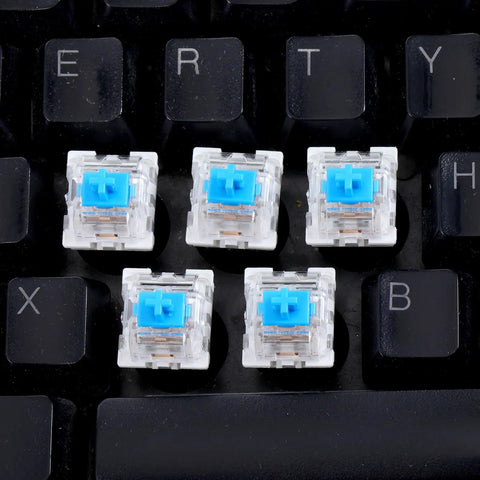 50 Pack Blue 3 Pin Mechanical Keyboard Switches With Dope Clicky Feel Replacement Keys For DIY Keyboard Builds Durable Plastic Shell Copper Contacts And Steel Springs For Smooth Reliable Performance, clear blue switches on black keyboard