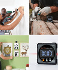 Digital Angle Finder With Laser And Magnetic Cube Protractor For Woodworking, Backlit Handy Inclinometer Gauge in use.
