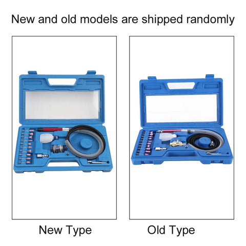 Built Like A Tank Pneumatic Die Grinder With 58000RPM High Speed Air Angle Motor tool accessory kits in blue cases.