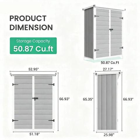 Vertical Storage Shed 51 Cu Ft Outdoor Resin Waterproof Cabinet For Garden Backyard Lawn Grey Ultra Spacious Plastic Shed