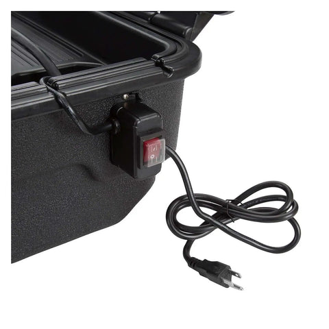 Close-up of electric plug and on/off switch for Heavy Duty Portable Parts Washer, 4 Gallons Per Minute Electric Shop Cleaner.