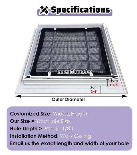 24 X 24 Inch Attic Access Panel And Drywall Vent Cover With Heavy Duty Louvered Grille dimensions specifications for wall or ceiling installation.