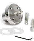 Rugged As A Nail Heavy Duty Steel Wood Lathe Faceplate Three Inches Diameter with screw mount and nylon washer pair.