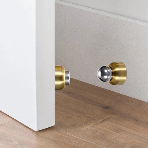 Gold finish 4 Pack Magnetic Door Stoppers With Screws, Heavy Duty Door Holder And Wall Mount Catcher, Stainless Steel Door Stop installed