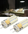 Top Tier 12V GY6.35 Bi Pin Led Bulb 3W 48 Smd Chips Cool White 6000K Energy Saving Crystal Chandelier Lighting 2 Pack displayed in cozy living room.