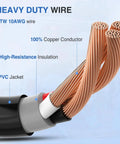 Close-up of heavy duty 10 AWG copper wire with PVC jacket for 30A To 50A EV Charger Adapter Cord With Heavy Duty 10 Gauge Copper Wire NEMA 10-30P To 14-50R 3 Prong Dryer Outlet To EV Plug Level 2 J1772 Compatible Home Garage Charging