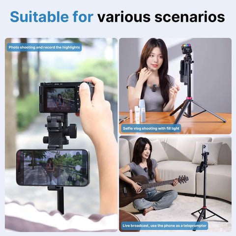 Extendable Phone Tripod With 2 In 1 Phone Clip And 360 Degree Ball Head Aluminum Selfie Stick Stand Reaches Up To 82 Inches in use