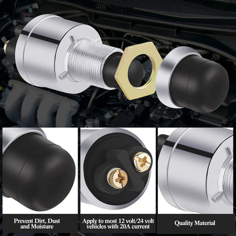 Push To Start Engine Button Momentary 12V 24V Waterproof Switch For Cars Boats Trucks Lawn Tractors Black 2 Pack Flush Mount