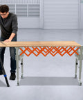 Heavy Duty Adjustable Conveyor Rollers Stand Expandable 18 To 51 Inch Table Saw Outfeed Roller For Woodworking With Locking Casters, in use as support.