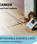 Keyed Alike Heavy Duty Padlocks 2 Pack With Stainless Steel Shackle Waterproof And Rustproof 6 Keys Included For Warehouses Garages And Outdoor Storage Security showcased on wooden floor with detachable shackle lock