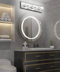3 Light LED Vanity Light Fixtures With Up And Down Rotatable Heads In Chrome Stainless Steel And Acrylic Finish over bathroom mirror.