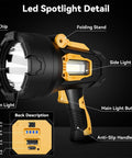 Rechargeable 2,000,000 Lumen Spotlight Flashlight With COB Light Beast Mode Bright Foldable Tripod Outdoor Spotlight Detail