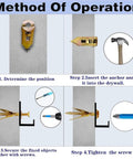 Self-Drilling Drywall Anchors With Screws Kit, 100Pcs 12x40mm Wall Dowel Expansion Bolts, Easy No-Prep Install, Heavy-Duty Yellow Zinc Plated Carbon Steel For Secure Wall Mounts, installation steps