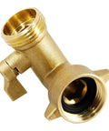 90 Degree Garden Hose Adapter With Shut Off Valves And Two Extra Washers, Solid Brass Three Quarter Inch Hose Elbow Connector