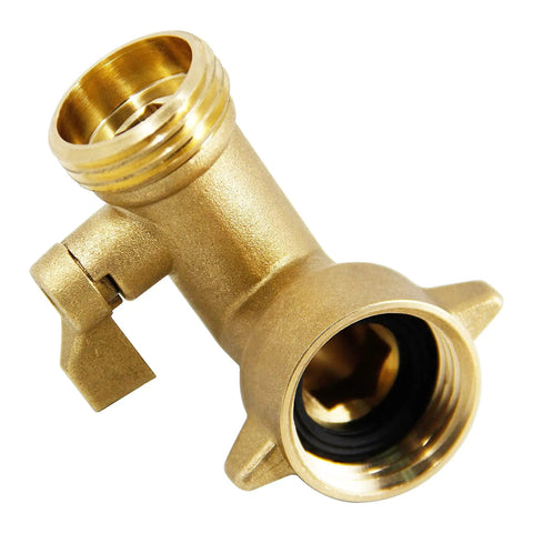 90 Degree Garden Hose Adapter With Shut Off Valves And Two Extra Washers, Solid Brass Three Quarter Inch Hose Elbow Connector